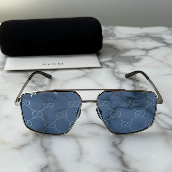 NEW Gucci GG0941S Silver Logo Mirror Aviator Sunglasses - Picture 9 of 12